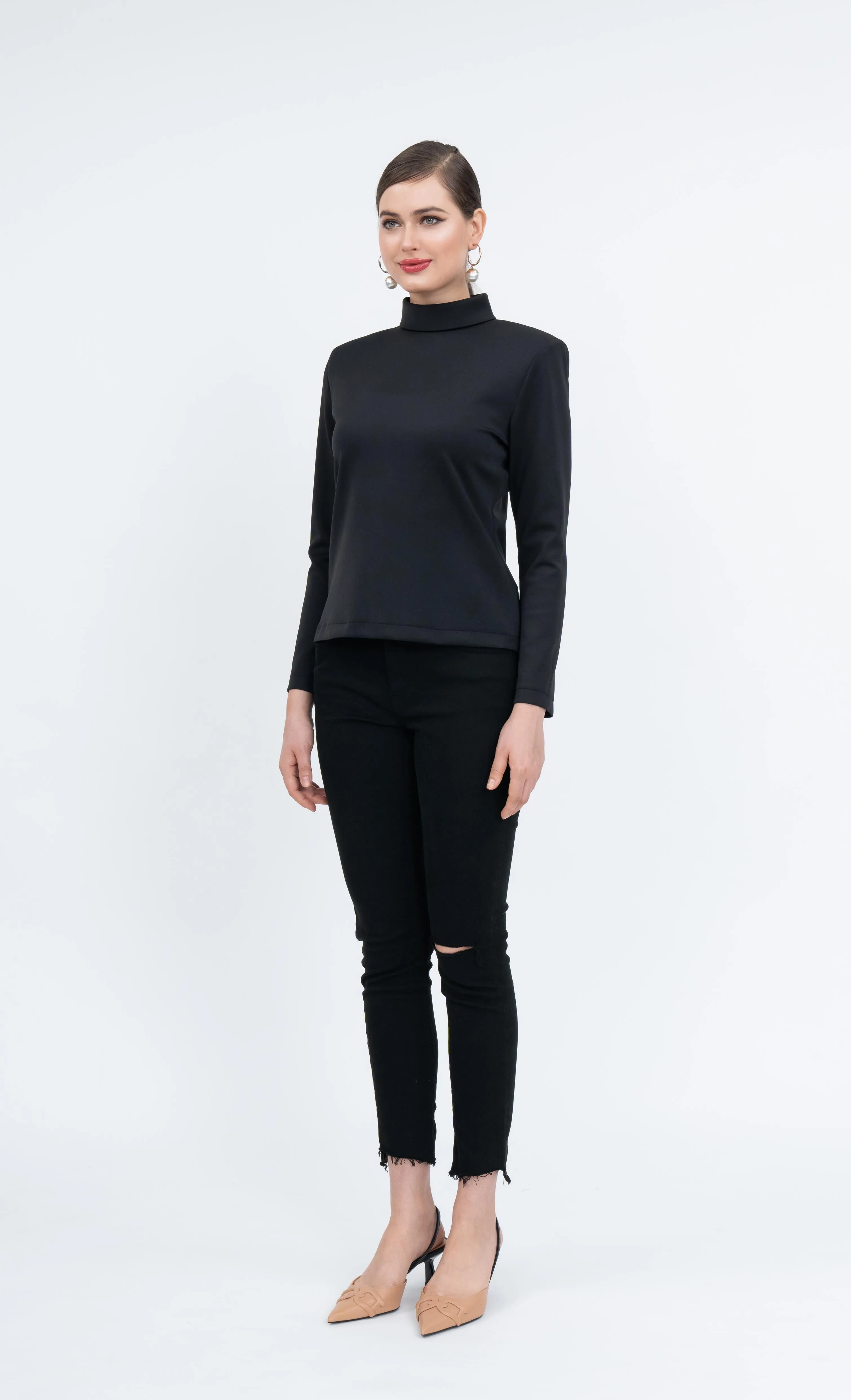 Arlene High Neck Top in Black
