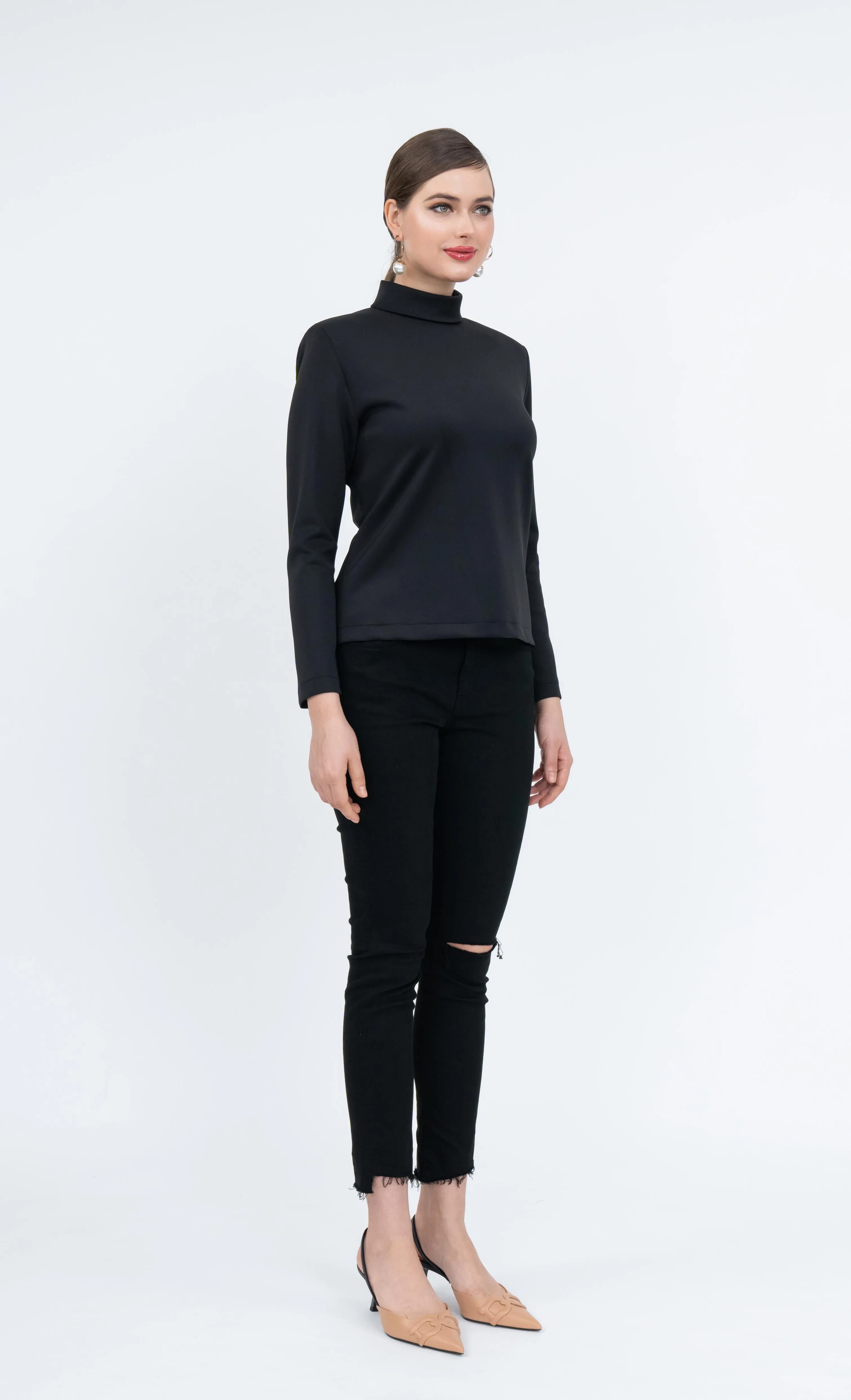 Arlene High Neck Top in Black