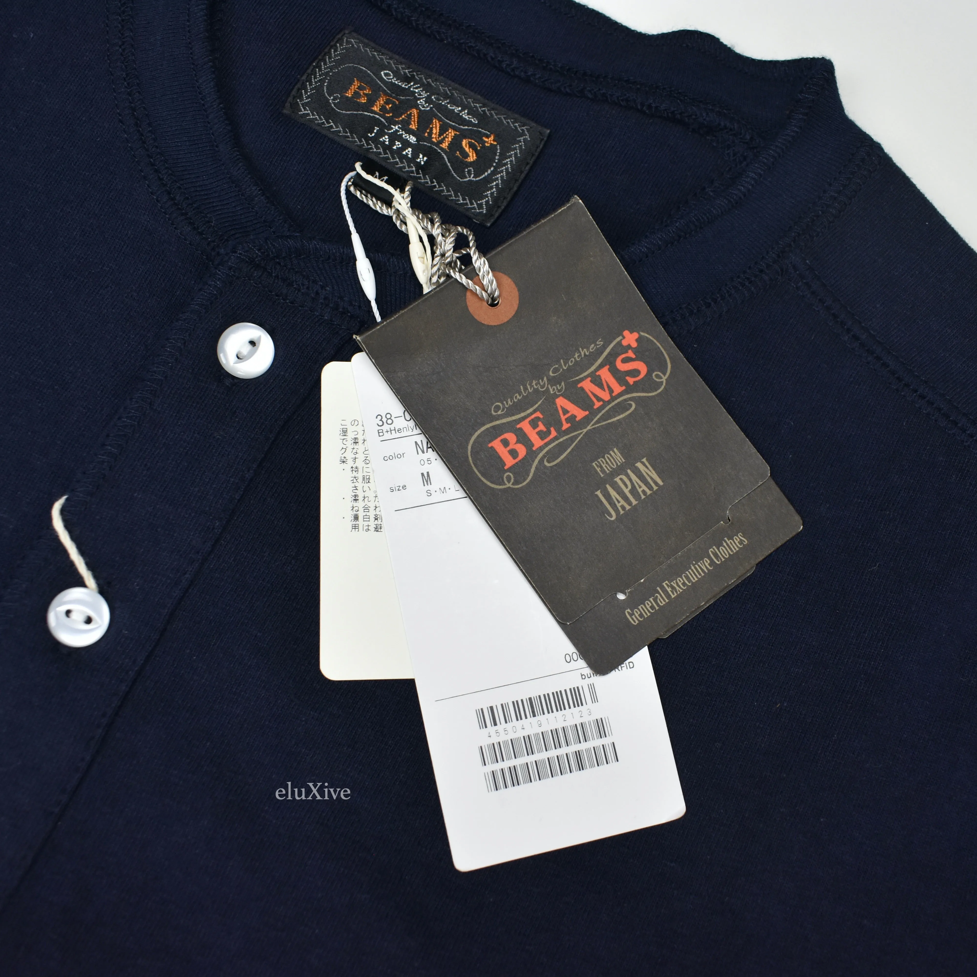 Beams Plus - Navy Flax / Cotton Henley Shirt