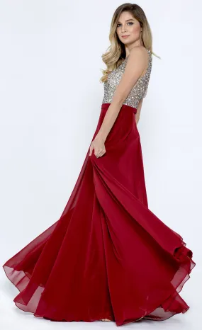 Bejeweled Bodice V-Neck Sleeveless Long Prom Dress