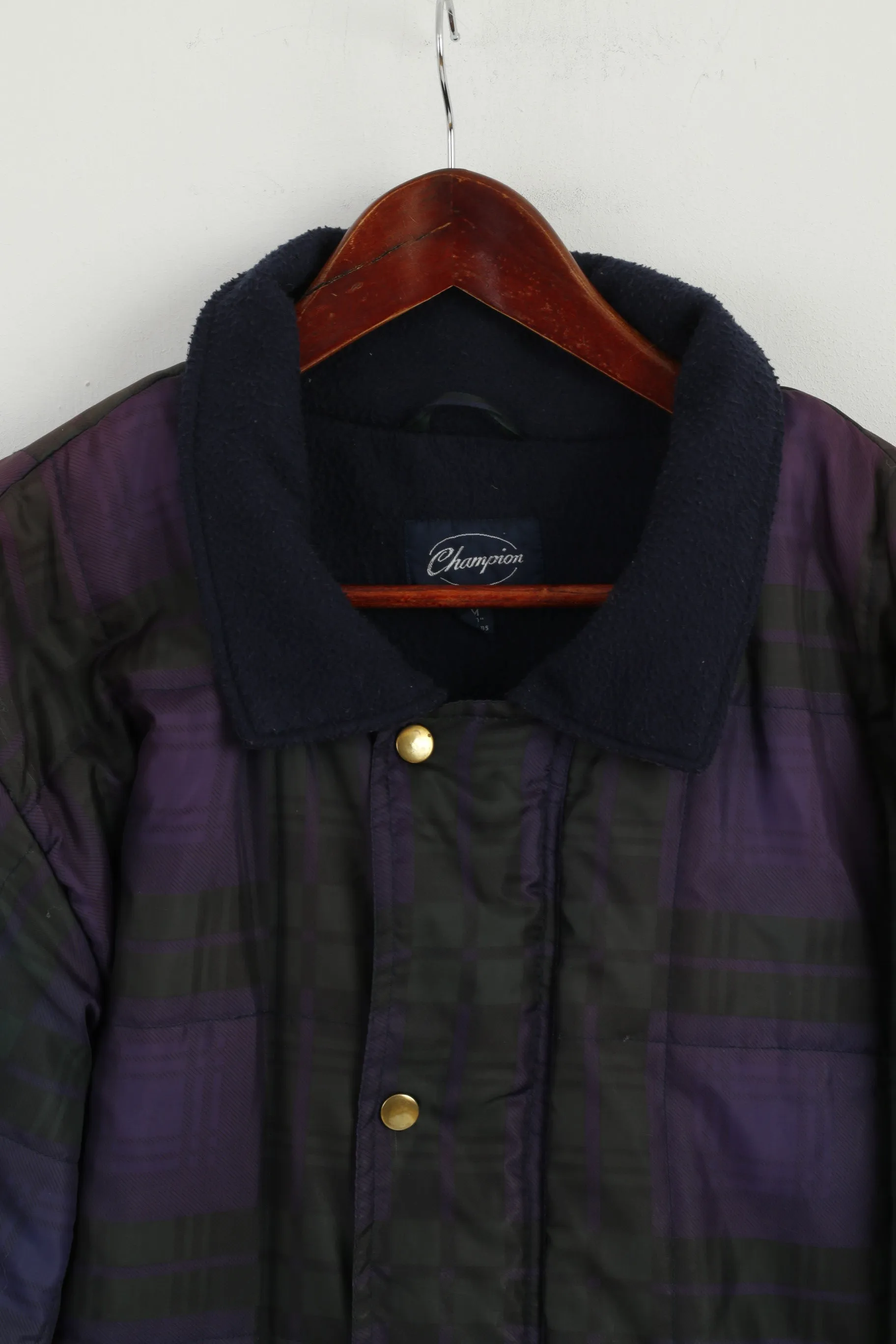 Champion Men M 40" Jacket Vintage Purple Check Fleece Lined Bomber Top