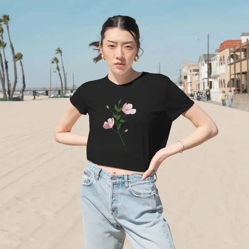 Delicate Pink Flower Flowy Cropped Tee