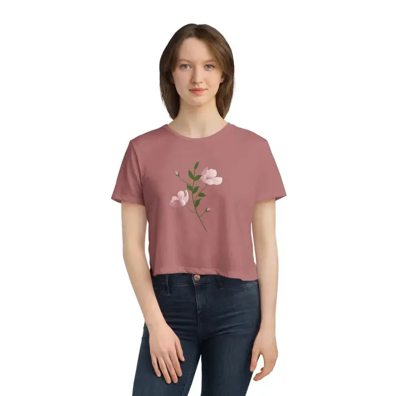Delicate Pink Flower Flowy Cropped Tee