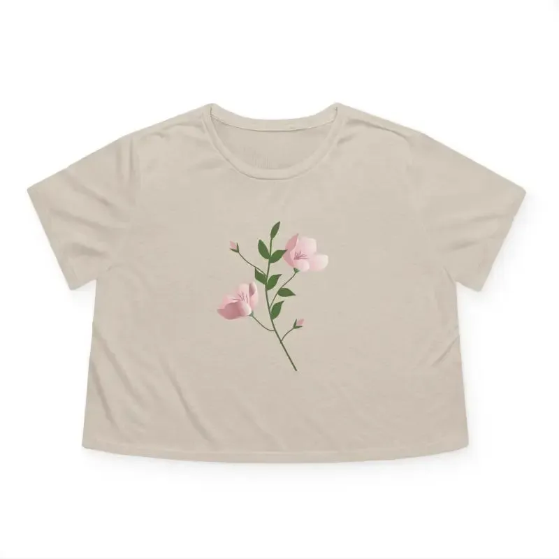 Delicate Pink Flower Flowy Cropped Tee
