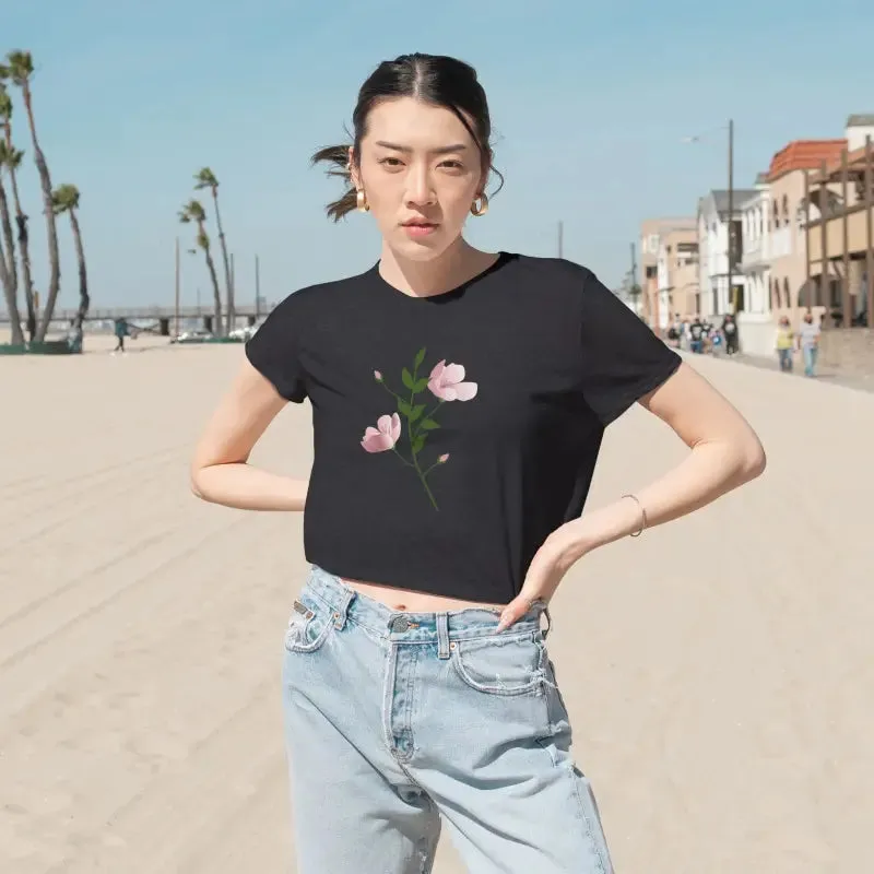 Delicate Pink Flower Flowy Cropped Tee