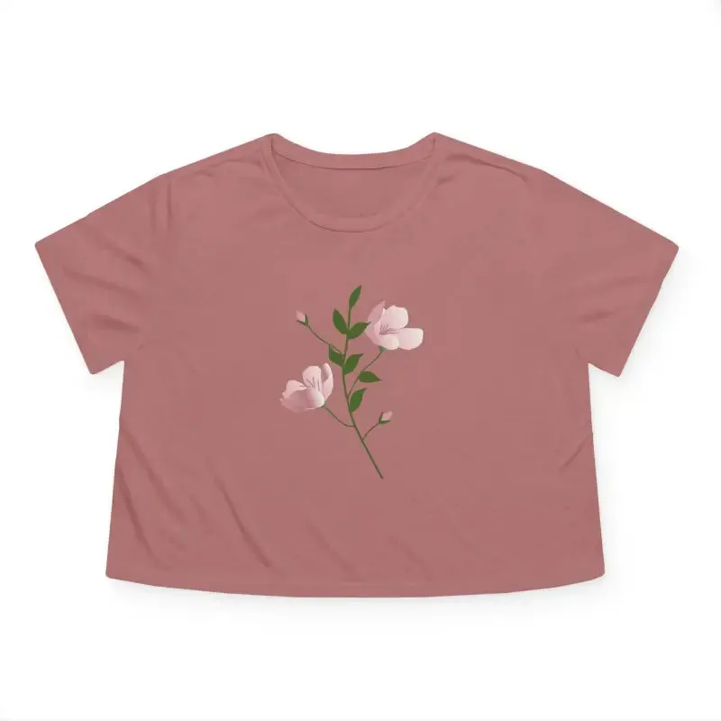 Delicate Pink Flower Flowy Cropped Tee