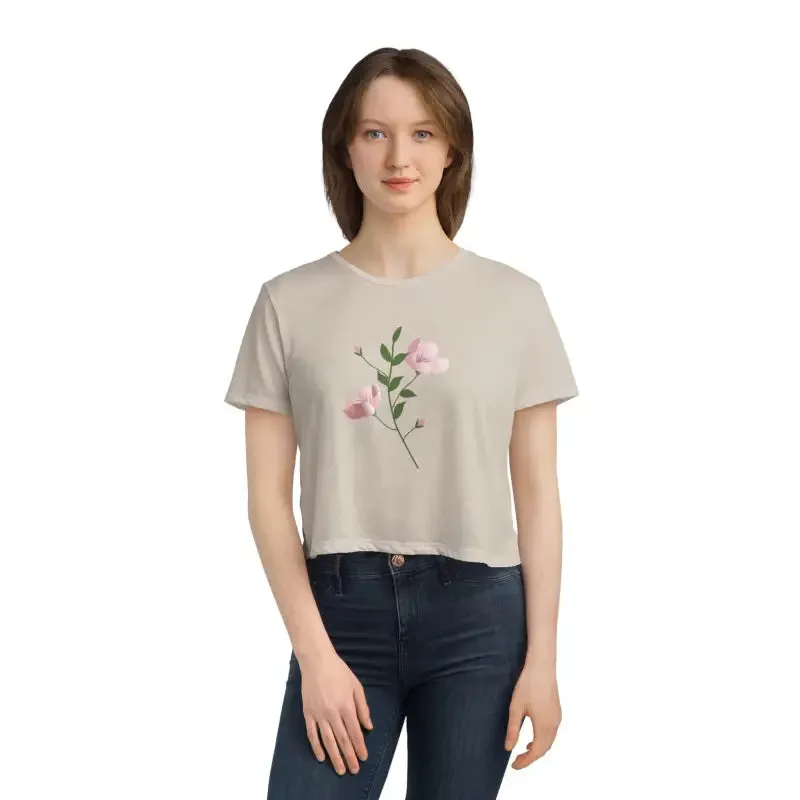 Delicate Pink Flower Flowy Cropped Tee