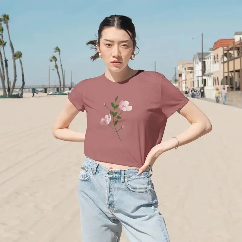 Delicate Pink Flower Flowy Cropped Tee