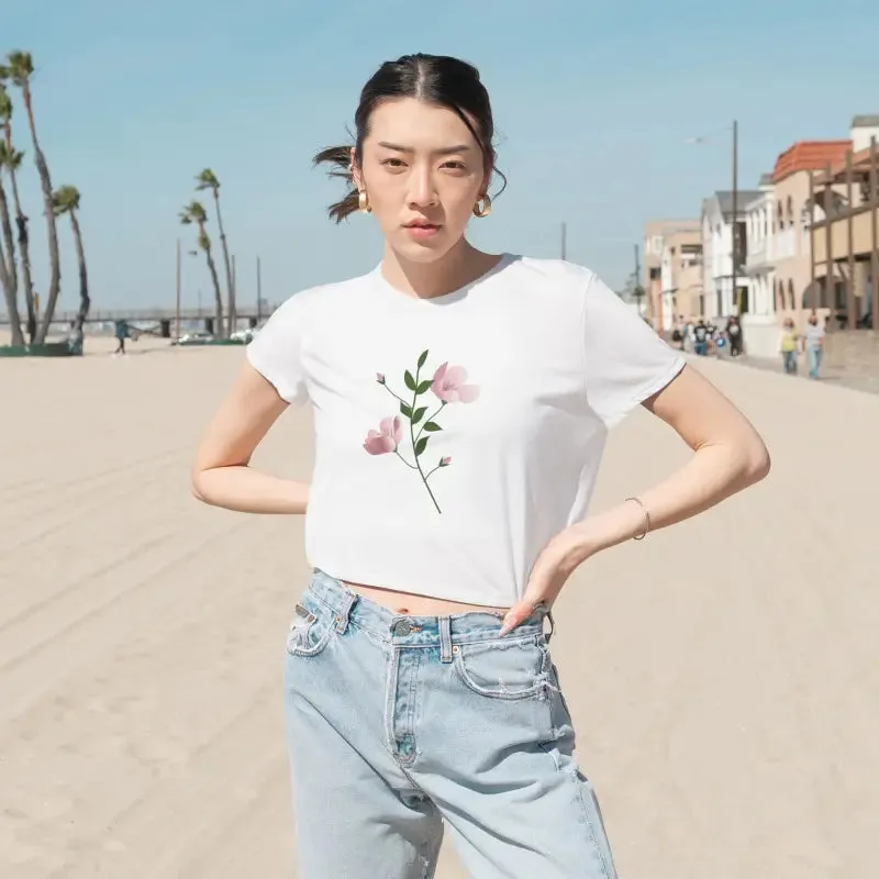 Delicate Pink Flower Flowy Cropped Tee