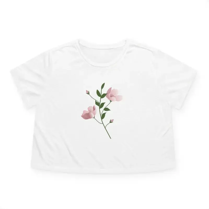 Delicate Pink Flower Flowy Cropped Tee