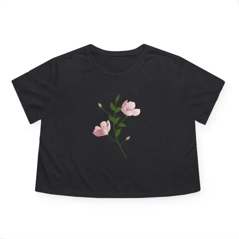 Delicate Pink Flower Flowy Cropped Tee