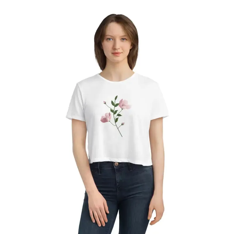 Delicate Pink Flower Flowy Cropped Tee