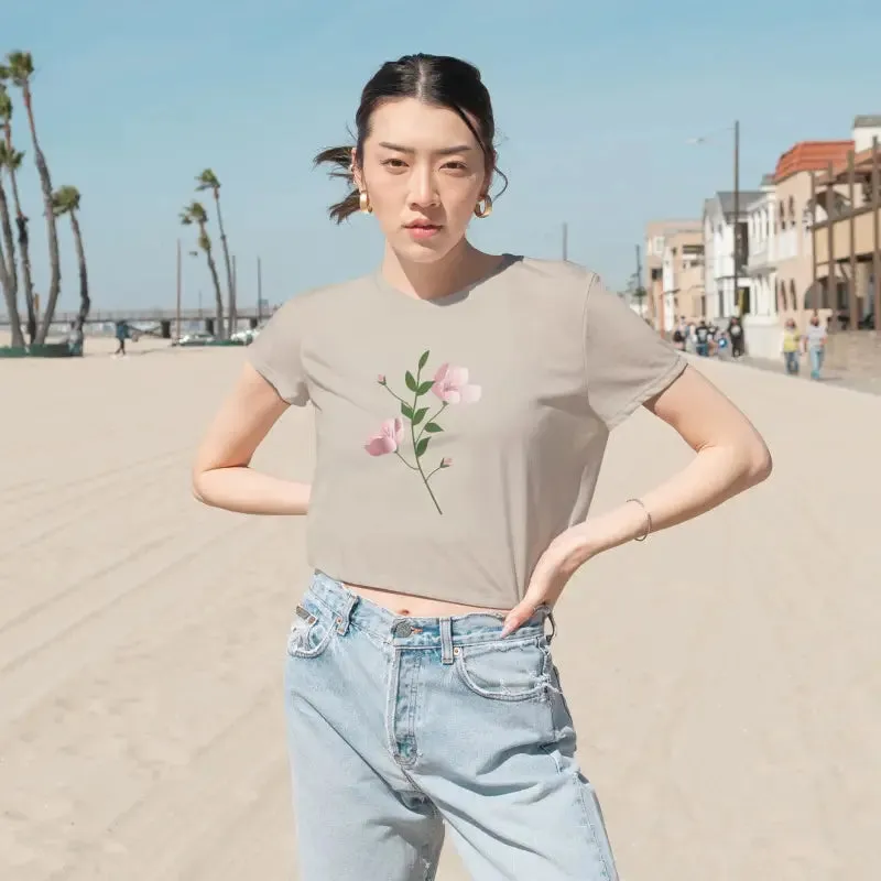 Delicate Pink Flower Flowy Cropped Tee