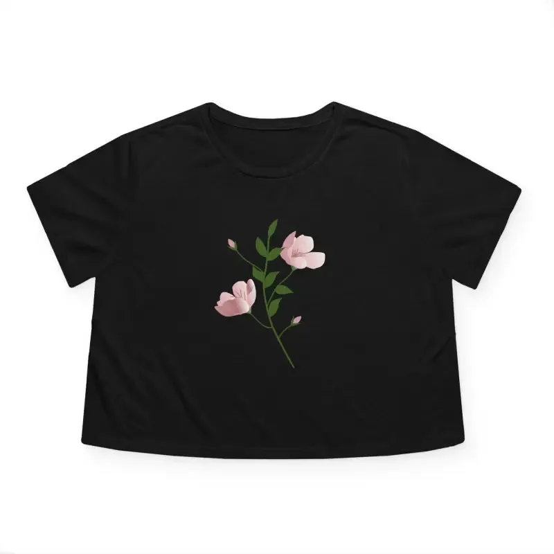 Delicate Pink Flower Flowy Cropped Tee