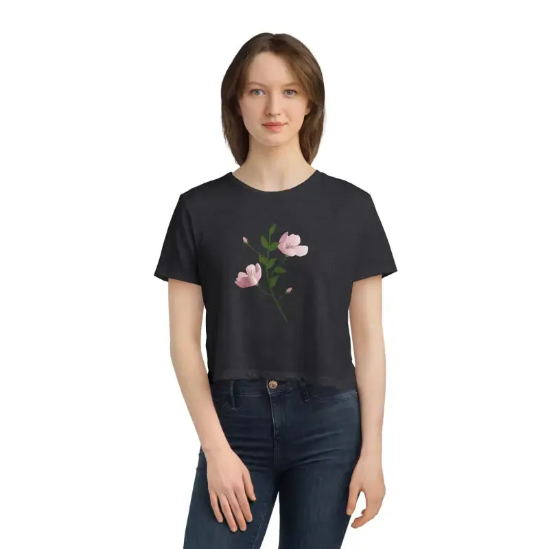 Delicate Pink Flower Flowy Cropped Tee
