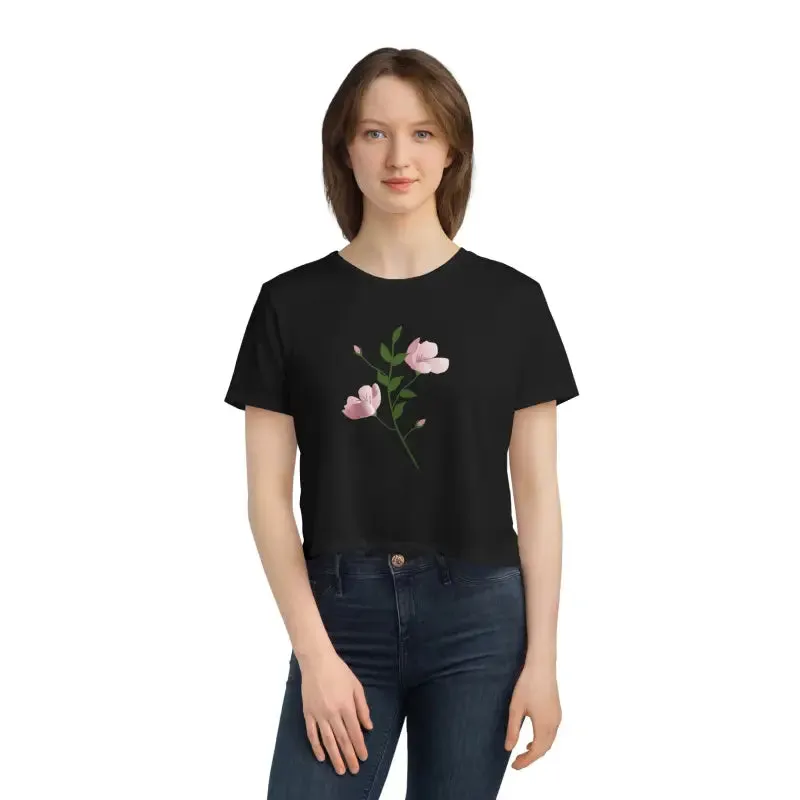 Delicate Pink Flower Flowy Cropped Tee