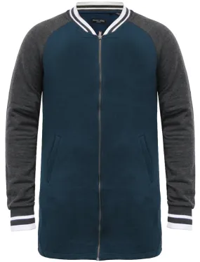 Freedom Raglan Sleeve Longline Bomber Jacket in Navy / Charcoal Marl