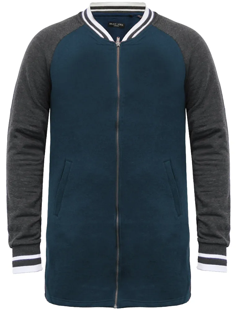 Freedom Raglan Sleeve Longline Bomber Jacket in Navy / Charcoal Marl