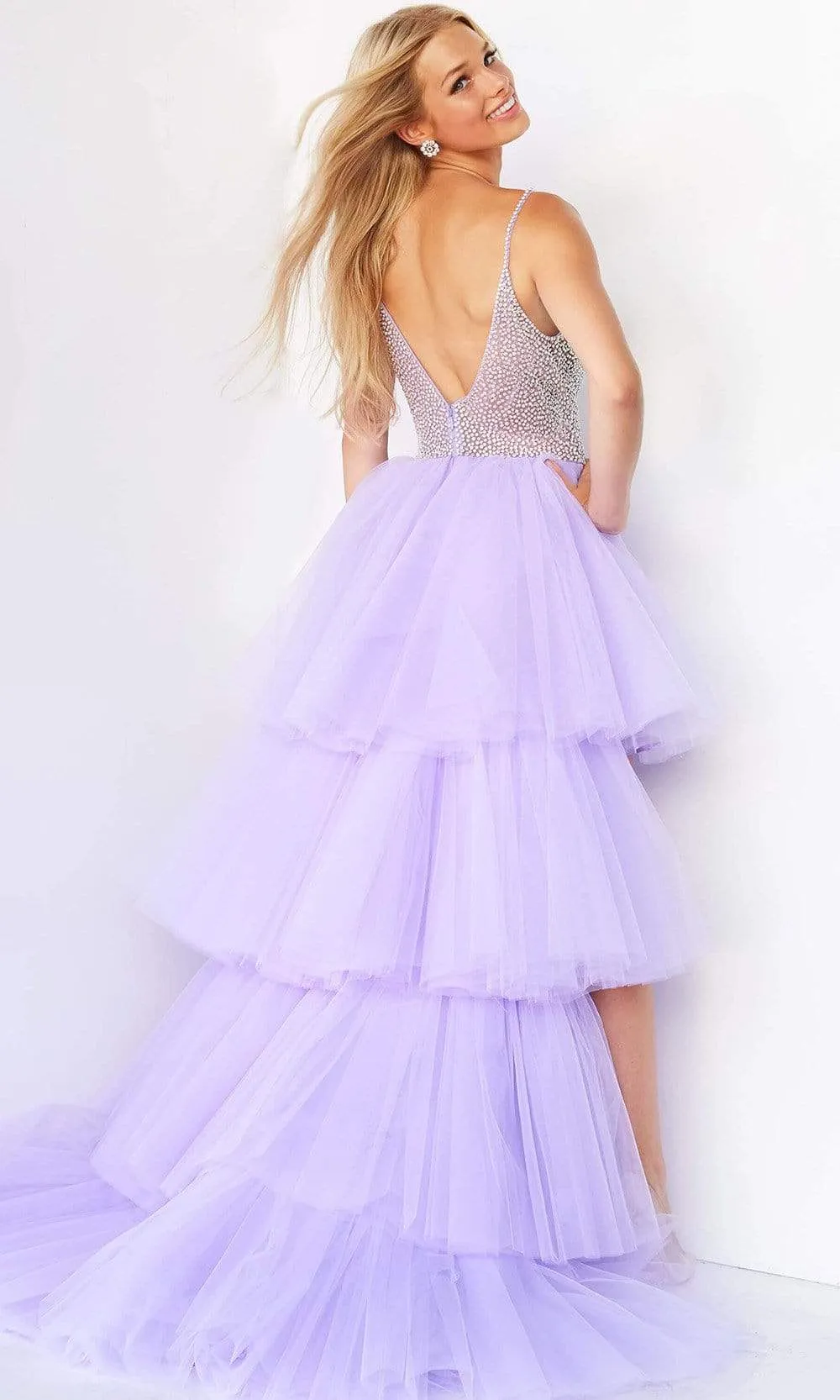 Jovani 07231 High-Low Tulle Gown with Beaded Accents