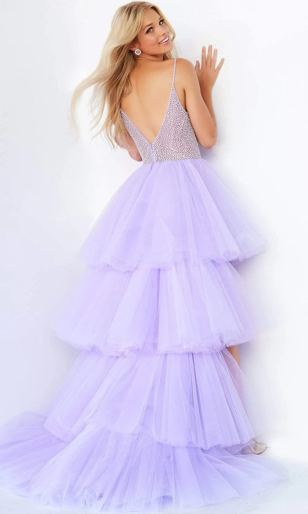 Jovani 07231 High-Low Tulle Gown with Beaded Accents