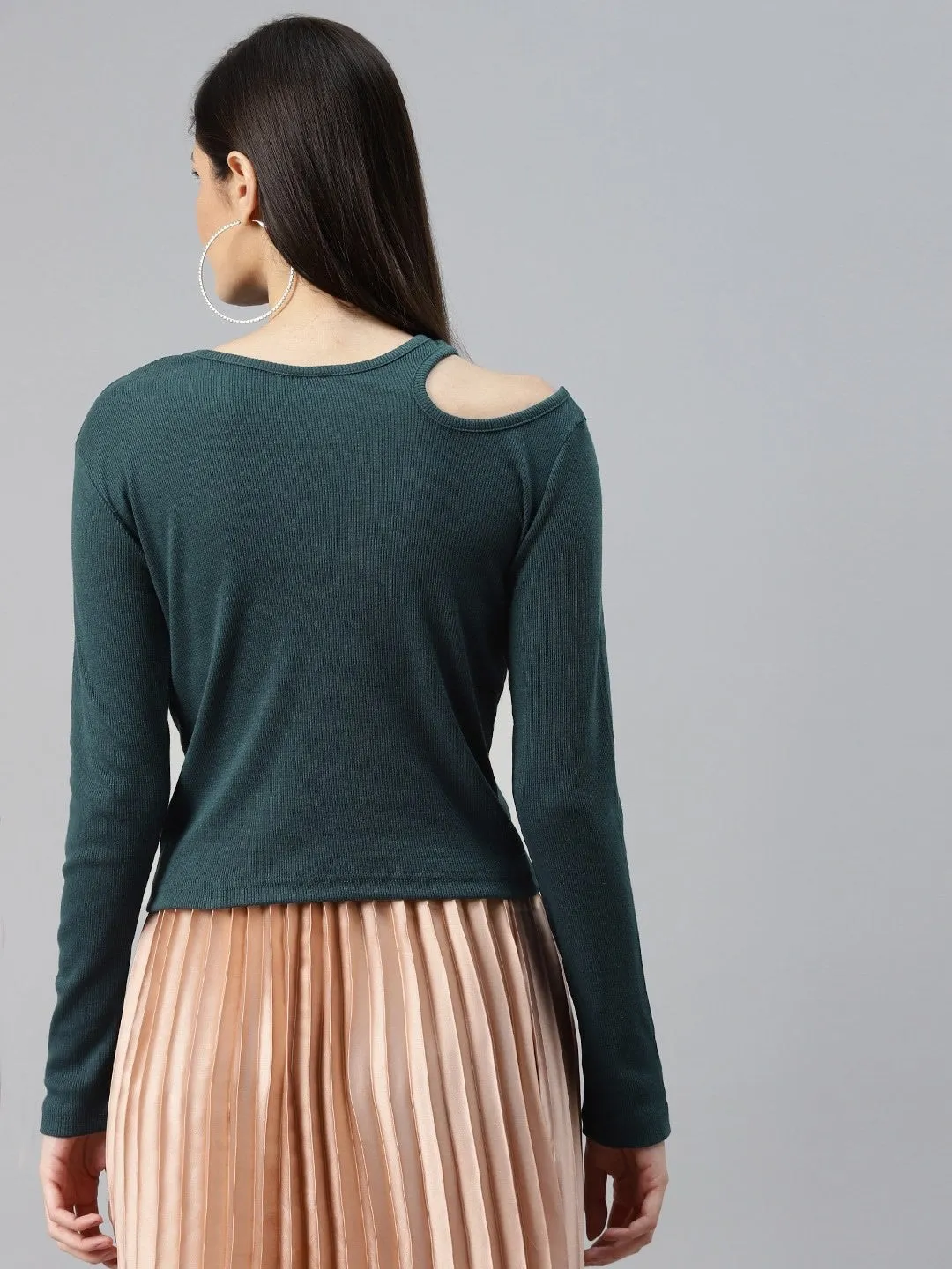 Teal Blue Cut-Out Detail T-shirt