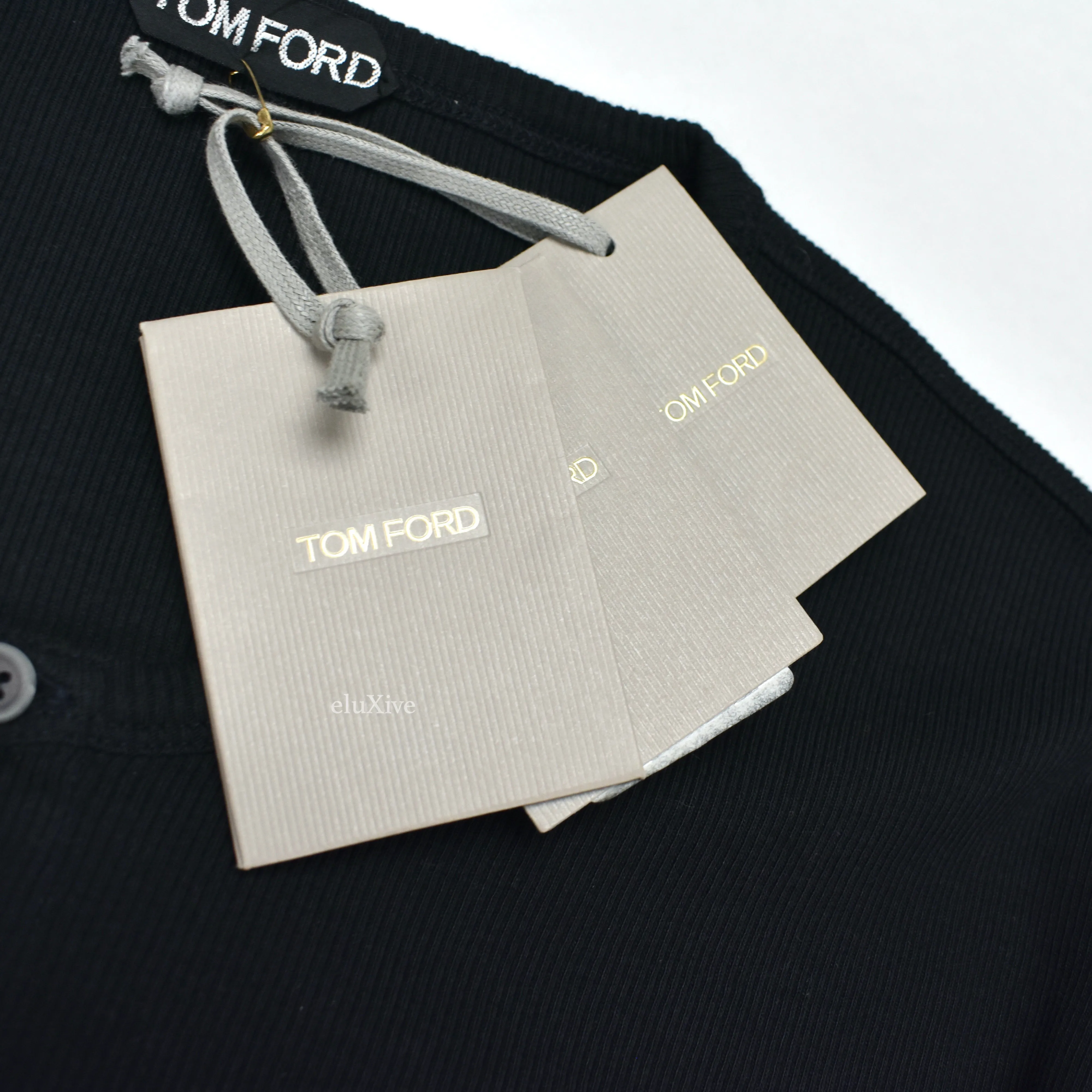 Tom Ford - Navy Ribbed Cotton Henley Shirt