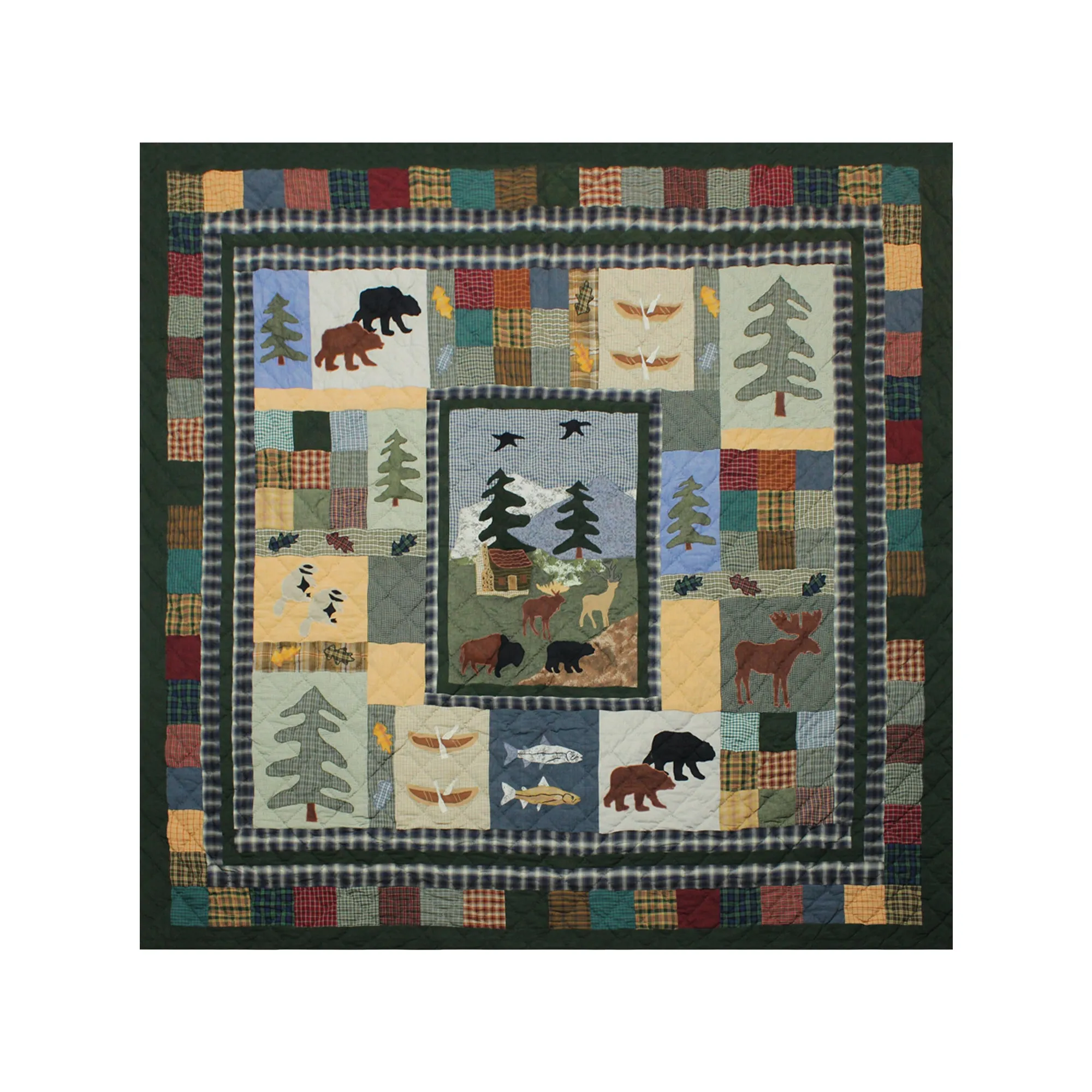 Up North Woods Quilt, Hand cut and Appliqued cotton fabric motifs.
