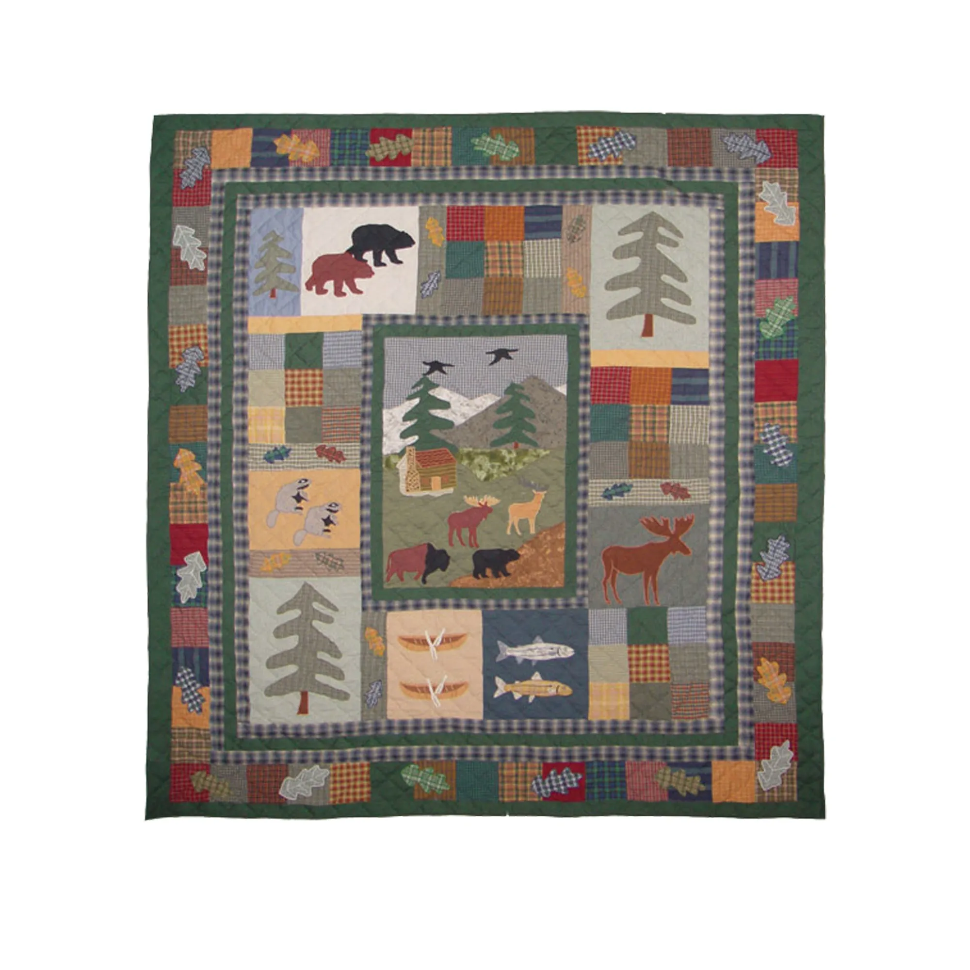 Up North Woods Quilt, Hand cut and Appliqued cotton fabric motifs.