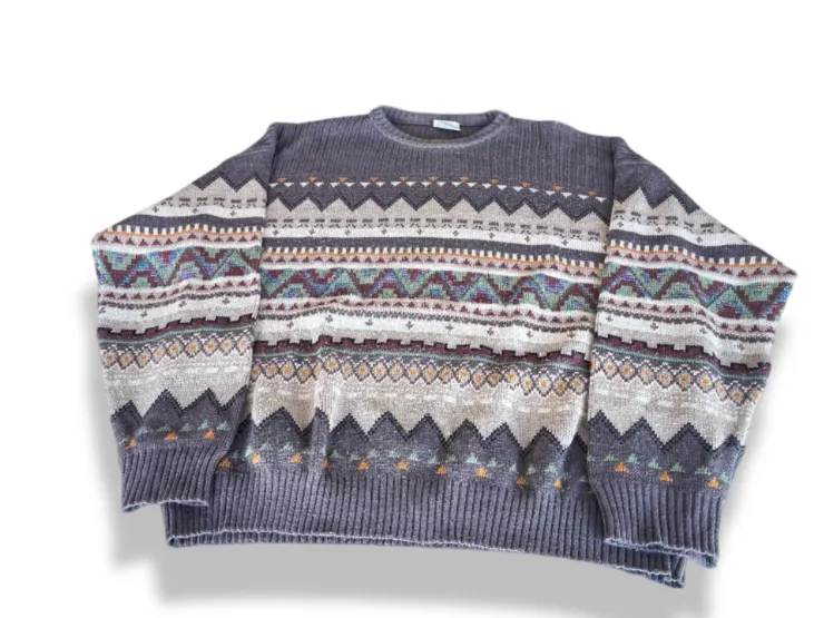 Vintage Paco Calvari brown abstract knitted long sleeve sweater|L27 W24|SKU 4370