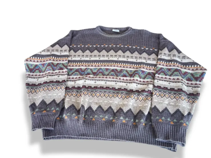 Vintage Paco Calvari brown abstract knitted long sleeve sweater|L27 W24|SKU 4370