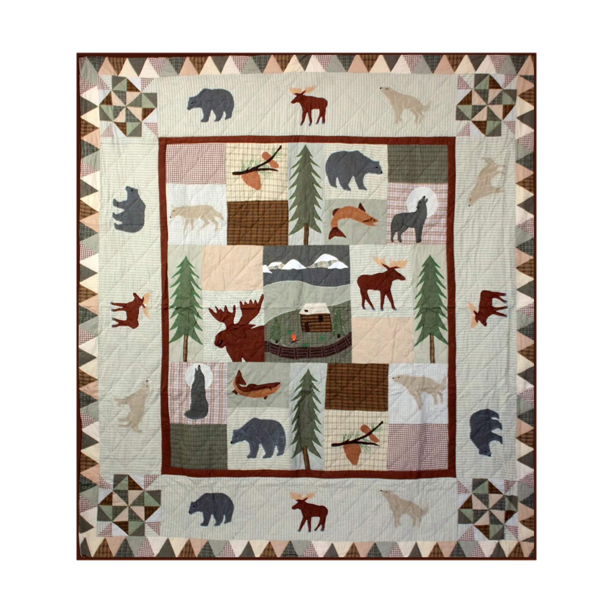White Mountain Whispers Quilt, Hand cut and Appliqued cotton fabric motifs.